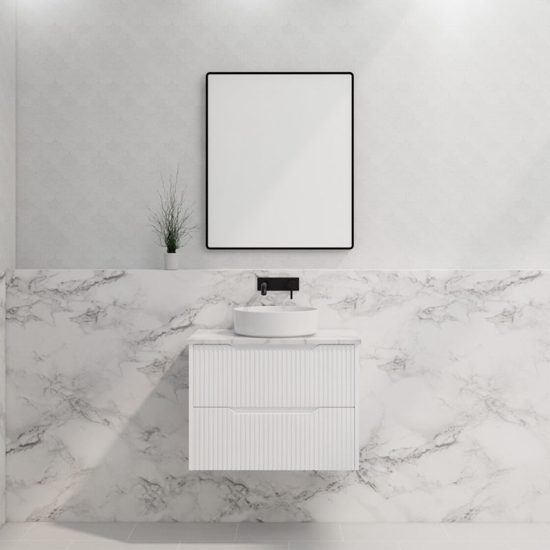 Riva Bali 750mm Matte White Single Bowl Wall Hung Vanity (Eden Ceramic Top) - Sydney Home Centre