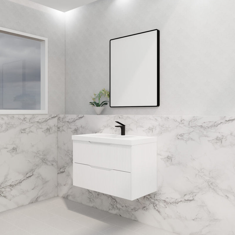 Riva Bali 900mm Matte White Single Bowl Wall Hung Vanity (Volvo Polymarble Top) - Sydney Home Centre