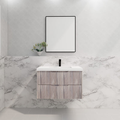 Riva Bali 900mm White Oak Single Bowl Wall Hung Vanity (Volvo Polymarble Top) - Sydney Home Centre