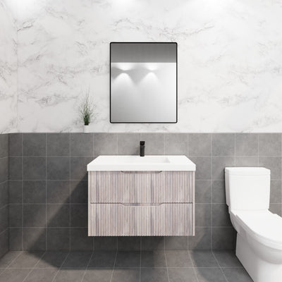 Riva Bali 900mm White Oak Single Bowl Wall Hung Vanity (Carrara Stone top) - Sydney Home Centre