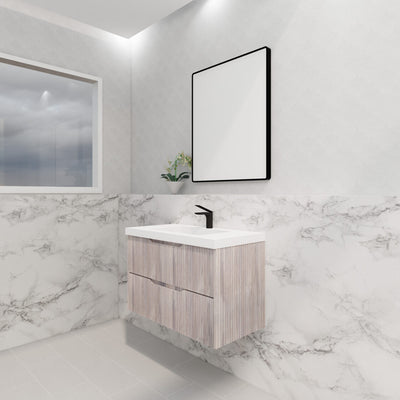 Riva Bali 900mm White Oak Single Bowl Wall Hung Vanity (Volvo Polymarble Top) - Sydney Home Centre