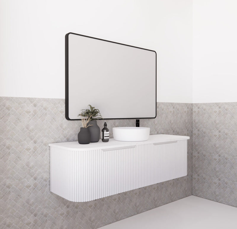 Riva Bergen 1500mm Matte White Single Bowl Wall Hung Vanity (Carrara Stone Top) - Sydney Home Centre