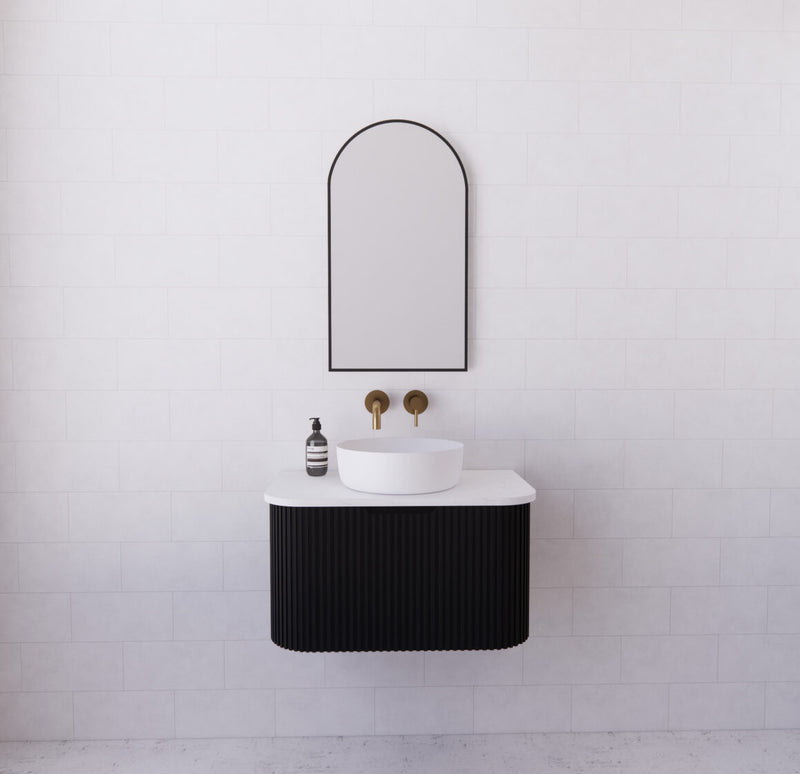 Riva Bergen 750mm Matte Black Single Bowl Wall Hung Vanity (Carrara Stone Top) - Sydney Home Centre