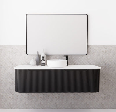 Riva Bergen 1500mm Matte Black Single Bowl Wall Hung Vanity (Carrara Stone Top) - Sydney Home Centre