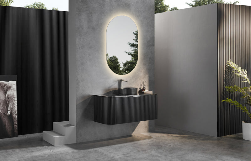 Ceto Avalon 1200mm Wall Hung Vanity Matte Black (Marble Stone Top) - Sydney Home Centre