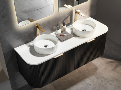 Ceto Avalon 1800mm Double Bowl Wall Hung Vanity Matte Black (Quartz Stone Top) - Sydney Home Centre