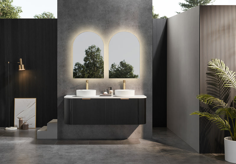 Ceto Avalon 1500mm Double Bowl Wall Hung Vanity Matte Black (Quartz Stone Top) - Sydney Home Centre