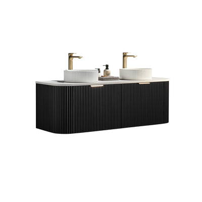 Ceto Avalon 1800mm Double Bowl Wall Hung Vanity Matte Black (Quartz Stone Top) - Sydney Home Centre