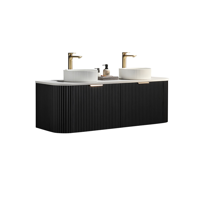 Ceto Avalon 1800mm Double Bowl Wall Hung Vanity Matte Black (Cabinet Only) - Sydney Home Centre