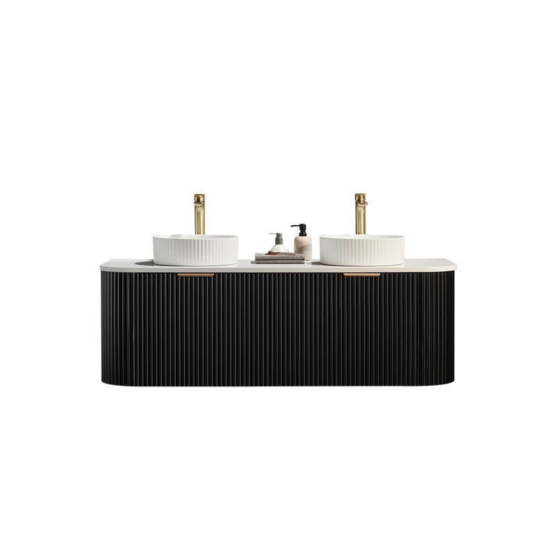 Ceto Avalon 1500mm Double Bowl Wall Hung Vanity Matte Black (Quartz Stone Top) - Sydney Home Centre