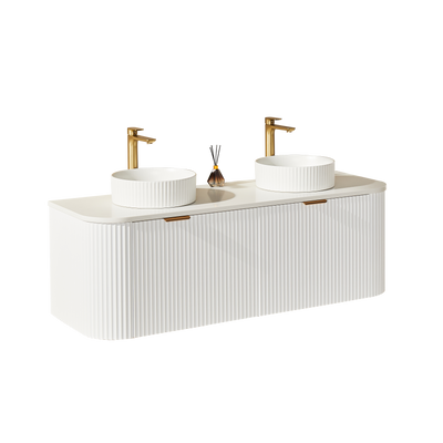 Ceto Avalon 1500mm Double Bowl Wall Hung Vanity Matte White (Marble Stone Top) - Sydney Home Centre