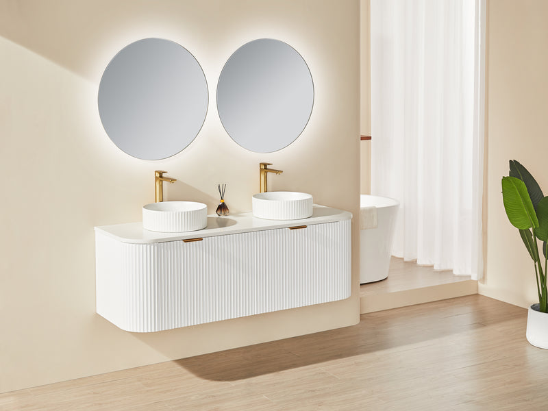 Ceto Avalon 1500mm Double Bowl Wall Hung Vanity Matte White (Quartz Stone Top) - Sydney Home Centre