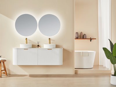 Ceto Avalon 1800mm Double Bowl Wall Hung Vanity Matte White (Quartz Stone Top) - Sydney Home Centre