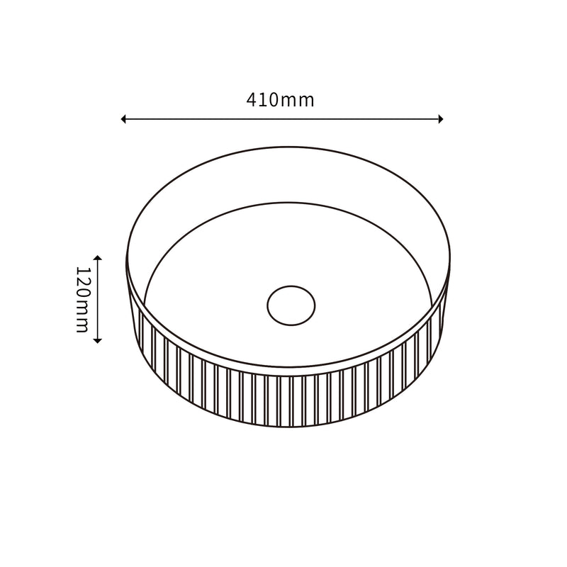 Ceto Cascade Fluted Round 410mm Above Counter Basin Non Overflow Gloss White - Sydney Home Centre