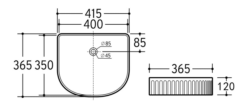 Ceto Cascade Fluted Arch 415mm Above Counter Basin Non Overflow Matte White - Sydney Home Centre