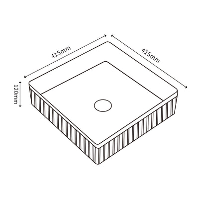 Ceto Cascade Fluted Square 415mm Above Counter Basin Non Overflow Gloss White - Sydney Home Centre