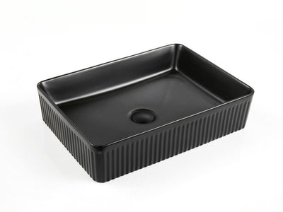 Ceto Cascade Fluted Rectangle 580mm Above Counter Basin Non Overflow Matte Black - Sydney Home Centre