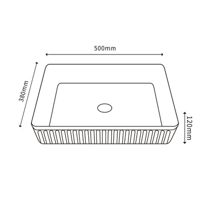 Ceto Cascade Fluted Rectangle 580mm Above Counter Basin Non Overflow Matte White - Sydney Home Centre