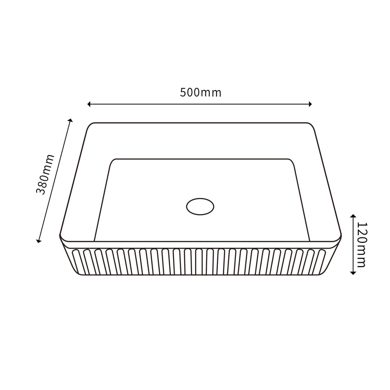 Ceto Cascade Fluted Rectangle 580mm Above Counter Basin Non Overflow Gloss White - Sydney Home Centre