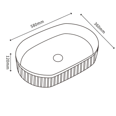 Ceto Cascade Fluted Oval 580mm Above Counter Basin Non Overflow Gloss White - Sydney Home Centre