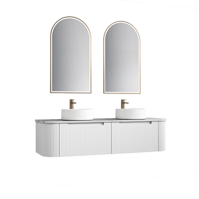 Aulic Petra Mark II 1500mm Single Bowl Wall Hung Vanity Matte White (Snow Flat Stone Top) - Sydney Home Centre