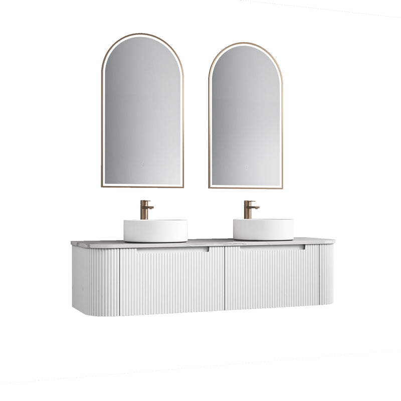 Aulic Petra Mark II 1500mm Double Bowl Wall Hung Vanity Matte White (Palis Flat Quartz Stone Top) - Sydney Home Centre