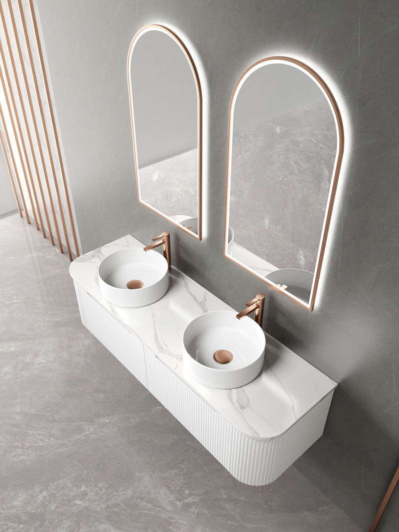 Aulic Petra Mark II 1500mm Double Bowl Wall Hung Vanity Matte White (Palis Flat Quartz Stone Top) - Sydney Home Centre