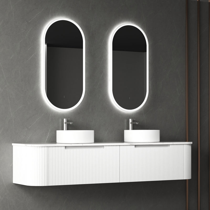 Aulic Petra Mark II 1800mm Double Bowl Wall Hung Vanity Matte White (Cato Flat Stone Top) - Sydney Home Centre