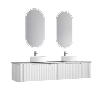 Aulic Petra Mark II 1800mm Double Bowl Wall Hung Vanity Matte White (Alpine Flat Quartz Stone Top) - Sydney Home Centre