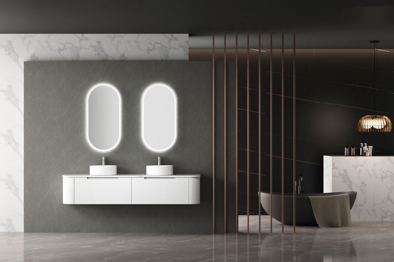 Aulic Petra Mark II 1800mm Double Bowl Wall Hung Vanity Matte White (Cato Flat Stone Top) - Sydney Home Centre