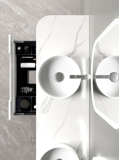 Aulic Petra Mark II 1800mm Double Bowl Wall Hung Vanity Matte White (Alpine Flat Quartz Stone Top) - Sydney Home Centre