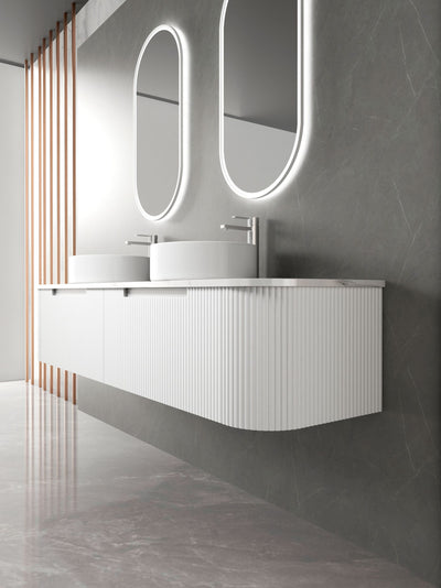 Aulic Petra Mark II 1800mm Double Bowl Wall Hung Vanity Matte White (Pure Flat Stone Top) - Sydney Home Centre