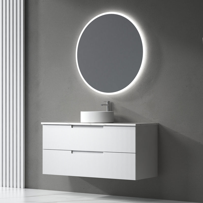 Aulic Verona Mark II 1500mm Single Bowl Wall Hung Vanity Laminated Matte White (Alpine Quartz Stone Top With Undermount Basin) - Sydney Home Centre