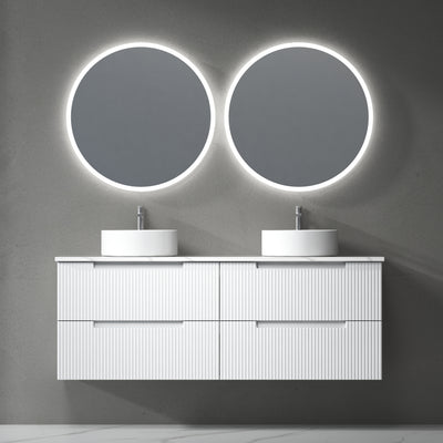 Aulic Verona Mark II 1500mm Double Bowl Wall Hung Vanity Laminated Matte White (Palis Flat Quartz Stone Top) - Sydney Home Centre