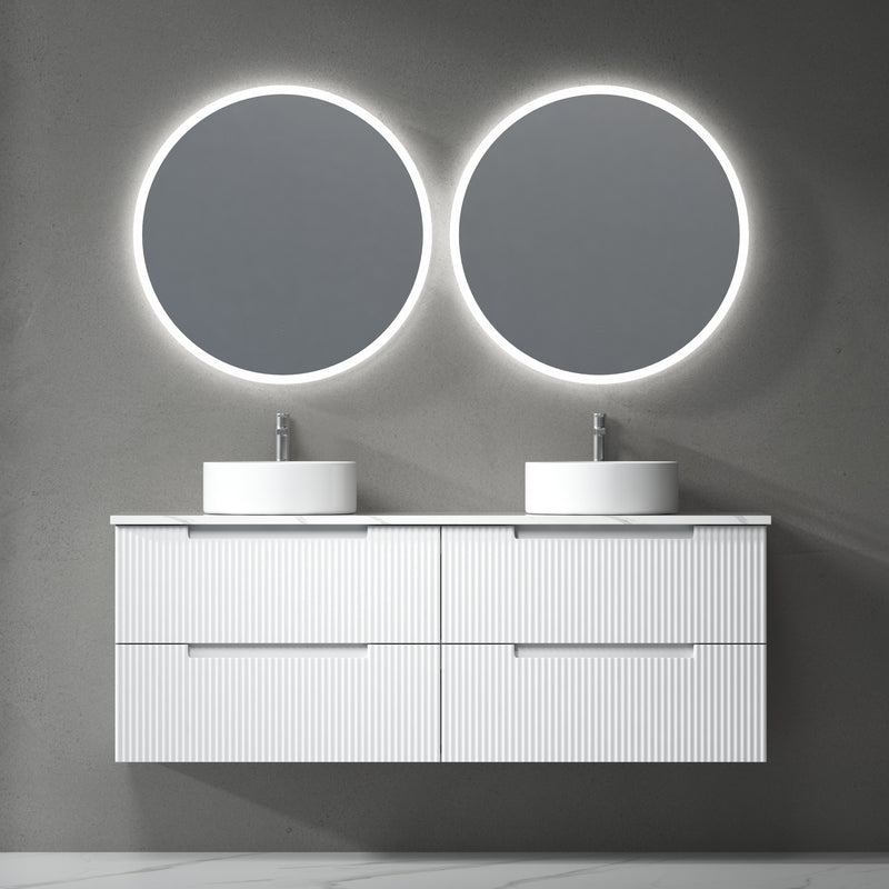 Aulic Verona Mark II 1500mm Double Bowl Wall Hung Vanity Laminated Matte White (Alpine Quartz Stone Top With Undermount Basin) - Sydney Home Centre