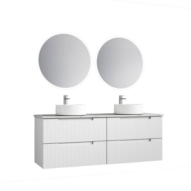 Aulic Verona Mark II 1500mm Double Bowl Wall Hung Vanity Laminated Matte White (Alpine Quartz Stone Top With Undermount Basin) - Sydney Home Centre