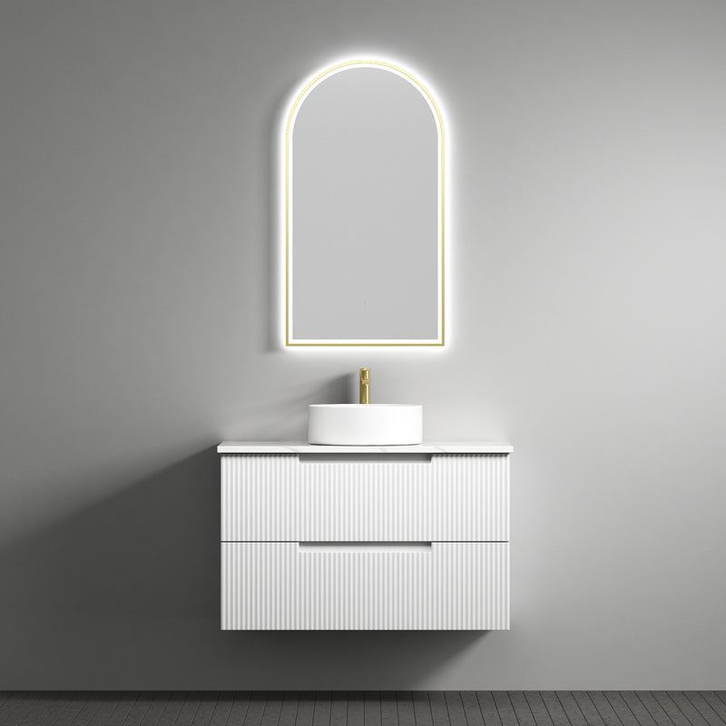 Aulic Verona Mark II 900mm Wall Hung Vanity Laminated Matte White (Pure Stone Top With Undermount Basin) - Sydney Home Centre