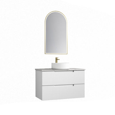 Aulic Verona Mark II 900mm Wall Hung Vanity Laminated Matte White (Pure Stone Top With Undermount Basin) - Sydney Home Centre