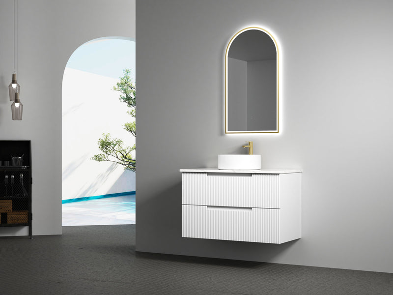 Aulic Verona Mark II 900mm Wall Hung Vanity Laminated Matte White (Pure Stone Top With Undermount Basin) - Sydney Home Centre