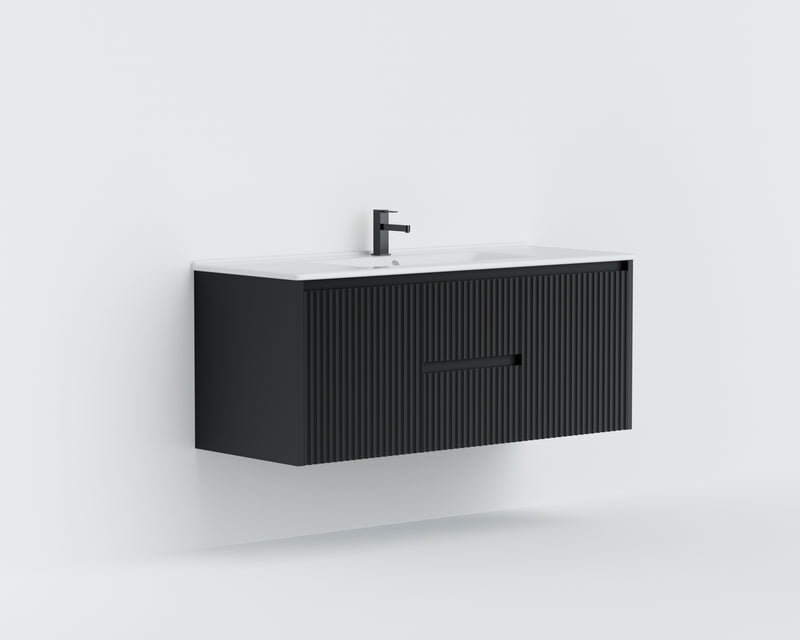 Ceto Brindabella 1200mm Middle Drawer Wall Hung Vanity Matte Black (Ceramic Top) - Sydney Home Centre