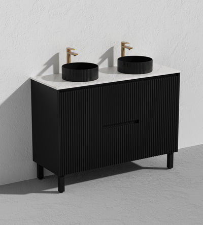 Ceto Brighton 1200mm Middle Drawer Freestanding Vanity Matte Black (Quartz Stone Top) - Sydney Home Centre