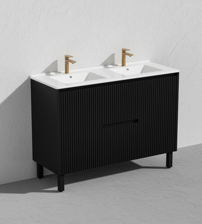 Ceto Brighton 1200mm Middle Drawer Freestanding Vanity Matte Black (Ceramic Top) - Sydney Home Centre