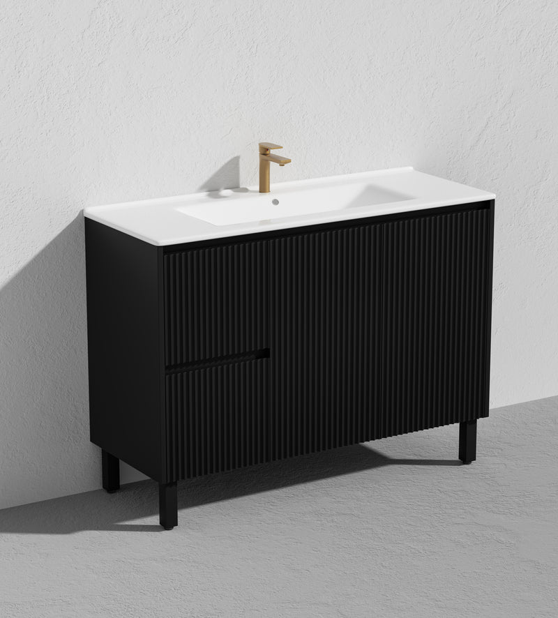 Ceto Brighton 1200mm Left Hand Drawer Freestanding Vanity Matte Black (Ceramic Top) - Sydney Home Centre