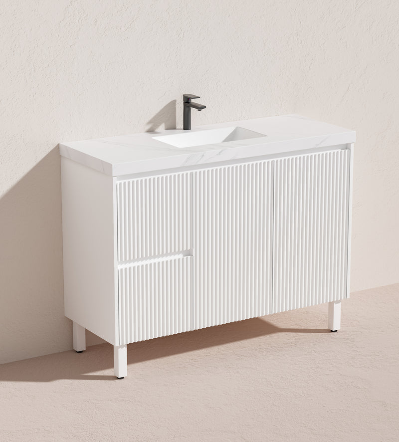 Ceto Brighton 1200mm Left Hand Drawer Freestanding Vanity Matte White (Quartz Stone Top) - Sydney Home Centre