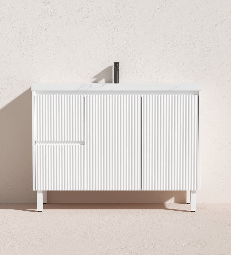 Ceto Brighton 1200mm Left Hand Drawer Freestanding Vanity Matte White (Cabinet Only) - Sydney Home Centre