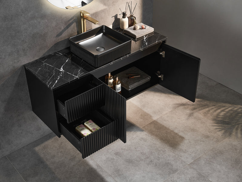 Ceto Brindabella 1200mm Left Hand Drawer Wall Hung Vanity Matte Black (Cabinet Only) - Sydney Home Centre