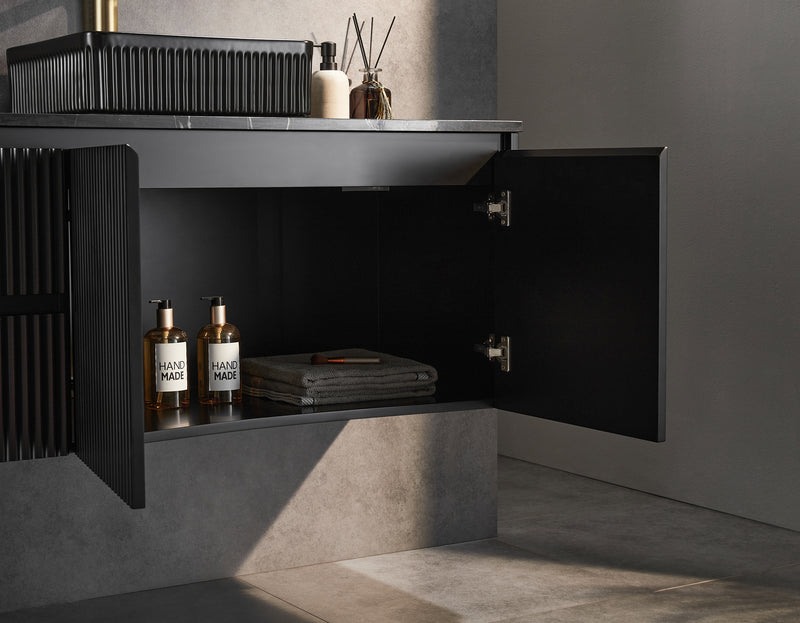 Ceto Brindabella 1200mm Left Hand Drawer Wall Hung Vanity Matte Black (Cabinet Only) - Sydney Home Centre