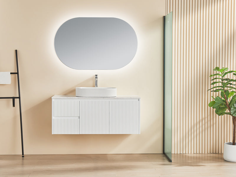 Ceto Brindabella 1200mm Left Hand Drawer Wall Hung Vanity Matte White (Ceramic Top) - Sydney Home Centre