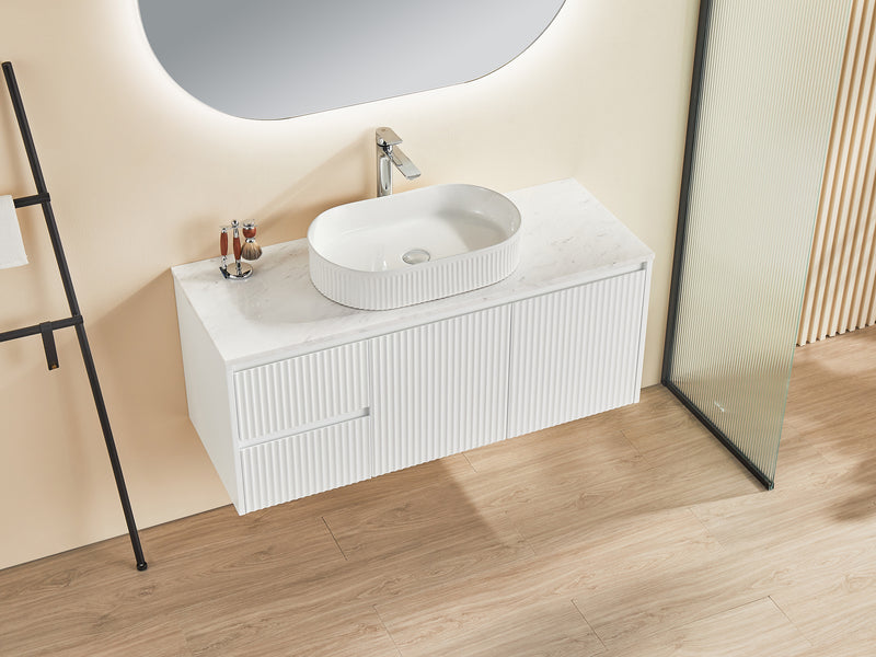 Ceto Brindabella 1200mm Left Hand Drawer Wall Hung Vanity Matte White (Cabinet Only) - Sydney Home Centre