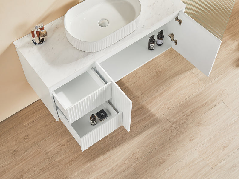 Ceto Brindabella 1200mm Left Hand Drawer Wall Hung Vanity Matte White (Cabinet Only) - Sydney Home Centre